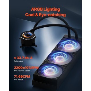 VEVOR Ψύκτρα Υγρού CPU AIO με ARGB Φωτισμό & 3 PWN Ανεμιστήρες (120...