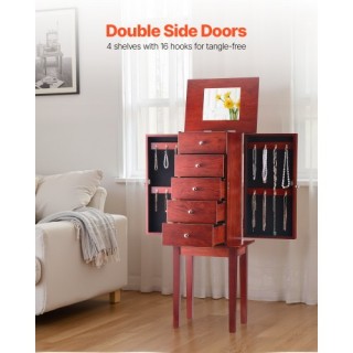 VEVOR Ντουλάπα Κοσμημάτων Αρμουάρ από Ξύλο με Καθρέφτη και Άγκιστρα...