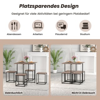 Costway Πενταμερές Σετ Τραπεζαρίας με Μεταλλικό Σκελετό σε Γκρι Από...