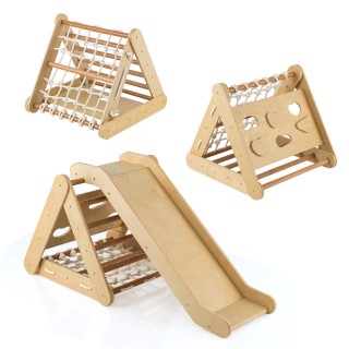 Costway  Παιδικό Τρίγωνο Αναρρίχησης 4-σε-1 με Ράμπα Φυσικό 120 x 6...