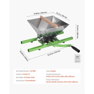 VEVOR Σπαστήρας Φρούτων και Μήλων για Κρασί και Μηλίτη 1.8 Gal/7L Α... VEVOR Σπαστήρας Φρούτων και Μήλων για Κρασί και Μηλίτη 1.8 Gal/7L Α...