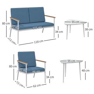 Outsunny Σετ Εξωτερικού Χώρου με Διθέσιο Καναπέ, 2 Πολυθρόνες και 2...