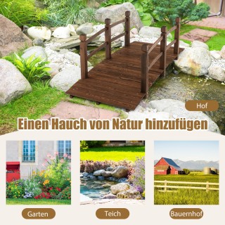 Costway Ξύλινη Γέφυρα Κήπου από Φυσικό Ξύλο Έλατου με Ασφαλή Κάγκελ...