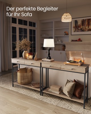 VASAGLE Κονσόλα με 2 συρτάρια, μεταλλικό σκελετό, βιομηχανικό σχεδι...