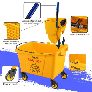 BAKAJI Επαγγελματικό Καρότσι Καθαρισμού με Κάδο Σφουγγαρίστρας 33 Λ...