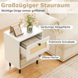 Costway Σετ 2 Κομοδίνα Boho με Συρτάρι από Ρατάν, 4 Σταθερά Πόδια κ...