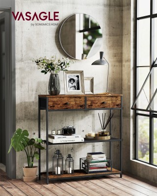 VASAGLE Στενό Κονσόλα Τραπέζι με 2 Υφασμάτινα Συρτάρια, 3 Επίπεδα, ...