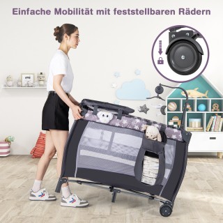 Costway Πτυσσόμενο Παρκοκρέβατο 3 σε 1 με Μαξιλάρι και Παιχνίδια - ...