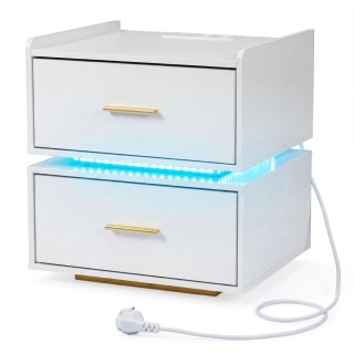 Costway Κομοδίνο με σταθμό φόρτισης, LED και 2 συρτάρια, μοντέρνο, ...