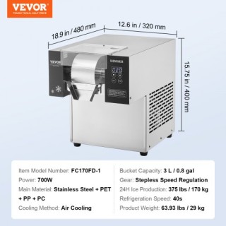 VEVOR  Επαγγελματική Μηχανή Πάγου Snowflake 375LBS/24H Ανοξείδωτη γ...