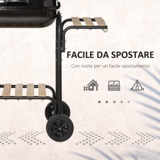 Outsunny Μπάρμπεκιου με Καπάκι, Ράφια και Ρόδες, Συμπεριλαμβανομένω...