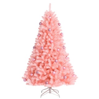 Costway Ροζ Τεχνητό Χριστουγεννιάτικο Δέντρο 180 εκ. με Ροζ Στολίδι...