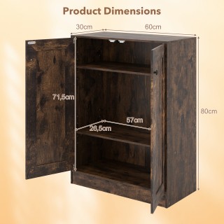 Costway Ξύλινος Μπουφές με Πόρτες & Ρυθμιζόμενα Ράφια - Ρουστίκ Καφ...