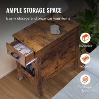 VEVOR  Αγροτικό Κομοδίνο με USB & Πρίζες, 3 Ράφια Αποθήκευσης  BSBZ...