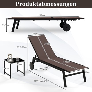 Costway Ξαπλώστρα Κήπου με Ρόδες & Πλαϊνό Τραπέζι, Ρυθμιζόμενη Πλάτ...