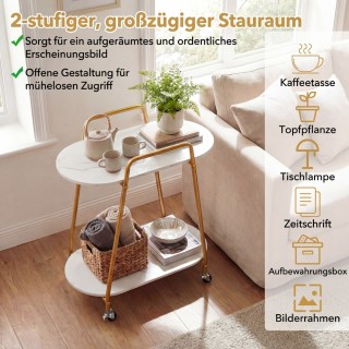 Costway Μοντέρνο διώροφο τροχήλατο κομοδίνο με επιφάνειες από τεχνη...