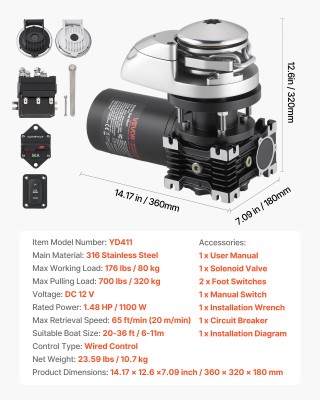 VEVOR Κάθετος Ηλεκτρικός Βίντζι Άγκυρας 12V, 1100W, για Αλυσίδα & Σ... VEVOR Κάθετος Ηλεκτρικός Βίντζι Άγκυρας 12V, 1100W, για Αλυσίδα & Σ...