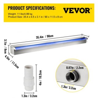 VEVOR Διακοσμητικός Καταρράκτης Πισίνας από Ανοξείδωτο Ατσάλι με Δι... VEVOR Διακοσμητικός Καταρράκτης Πισίνας από Ανοξείδωτο Ατσάλι με Δι...