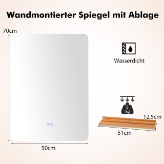Costway Καθρέφτης LED Τοίχου με Ράφι και Ρυθμιζόμενο Φωτισμό για Μπ...