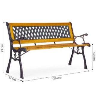 MULTIGARDEN Ξύλινο παγκάκι κήπου 126x51 εκ. με διάτρητη πλάτη και χ...