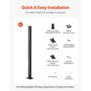 VEVOR Στύλος Καγκέλου Καλωδίων 42 Μαύρος από Ανοξείδωτο Χάλυβα 1JZL...