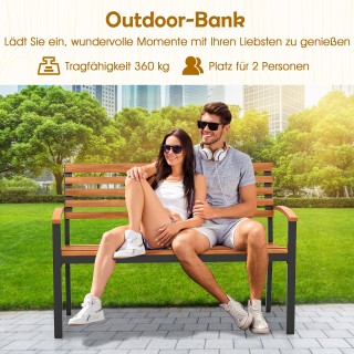 Costway Διθέσιο παγκάκι κήπου από ξύλο ακακίας με μπράτσα και μεταλ...