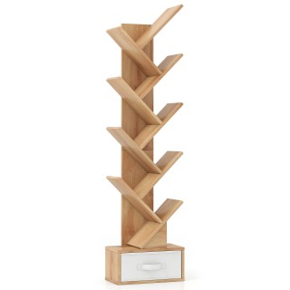 Ξύλινη Βιβλιοθήκη 10 Επιπέδων με Συρτάρι 38 x 21,5 x 149,5 cm Φυσικ...