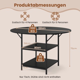 Costway Στρογγυλό Τραπέζι Φαγητού 120 εκ για 4-6 Άτομα με 2 Επίπεδα...