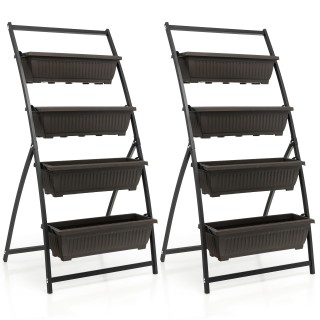 Costway Κατακόρυφο Τετράστρωτο Παρτέρι με Δοχεία και Αποστραγγιστικ...