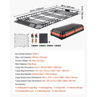 VEVOR Καλάθι Φορτίου Οροφής 84 x 39 x 4.1 in HKSXLK8439INHXZR1V0 VEVOR Καλάθι Φορτίου Οροφής 84 x 39 x 4.1 in HKSXLK8439INHXZR1V0