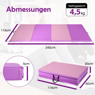 Costway Πτυσσόμενο Στρώμα Γυμναστικής με Χερούλια Μεταφοράς, Μωβ + ...