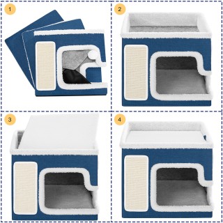 BAKAJI Γατόσπιτο Μπλε με Ονυχοδρόμιο 42x42x33 εκ. 02842222