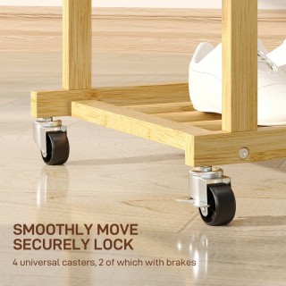 HOMCOM Κρεμάστρα με 2 Ράβδους, Κάτω Ράφι και 4 Ρόδες από Μπαμπού, 8...