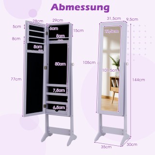 Costway Ρυθμιζόμενη Ραφιέρα Κοσμημάτων με Ολόσωμο Καθρέφτη σε Μωβ H...