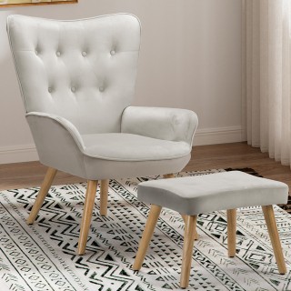 BAKAJI Πολυθρόνα με Υποπόδιο Σαλονιού σε Γκρι Βελούδο Καρέκλα με Μ... BAKAJI Πολυθρόνα με Υποπόδιο Σαλονιού σε Γκρι Βελούδο Καρέκλα με Μ...