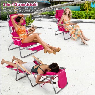 Costway Πτυσσόμενη Καρέκλα Παραλίας με Υποπόδιο και Μαξιλάρι - Ροζ ...