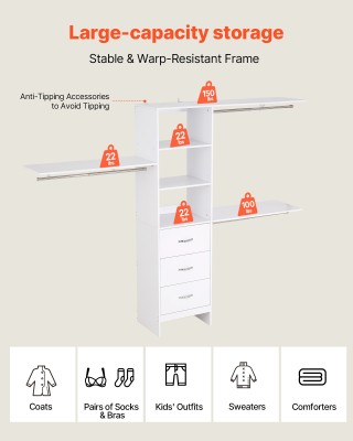 VEVOR Ρυθμιζόμενη Ξύλινη Ντουλάπα με 3 Συρτάρια, 95.7 x 16 x 75 in ... VEVOR Ρυθμιζόμενη Ξύλινη Ντουλάπα με 3 Συρτάρια, 95.7 x 16 x 75 in ...