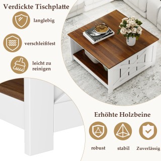 Costway Διπλός Ρετρό Τετράγωνος Τραπεζάκι Σαλονιού 78 cm Δίχρωμο Λε...