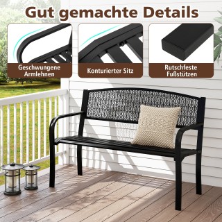 Costway Μαύρος Μεταλλικός Πάγκος Κήπου για 2 Άτομα με Μπράτσα, 128 ...