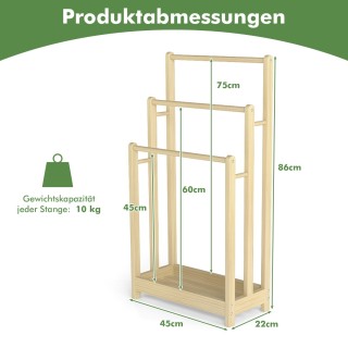 Costway Ξύλινη Επιδαπέδια Πετσετοθήκη με 3 Ράβδους για Πετσέτες & Κ...