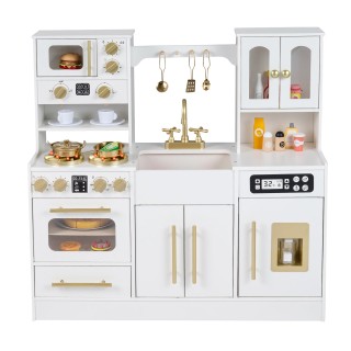 Costway Ξύλινη παιδική κουζίνα με εστία, νεροχύτη, φως, ήχους και α...