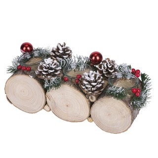 Galileo Χριστουγεννιάτικη βάση κεριών από ξύλο λεύκας με 3 φλόγες, ...