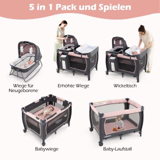 Costway 5 σε 1 Πτυσσόμενο Βρεφικό Κρεβάτι με Αλλαξιέρα, Κούνια & Στ...