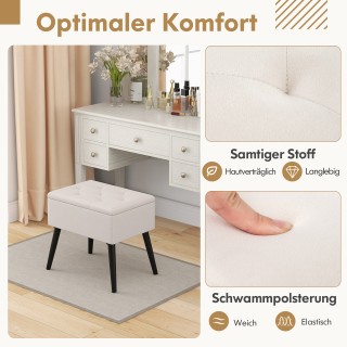 Costway Μπεζ Σκαμπό Μακιγιάζ με Αποθηκευτικό Χώρο και Ανοιγόμενο Κά...