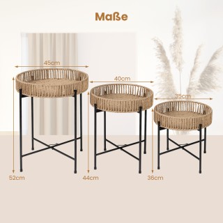 Costway Σετ Τριών Στρογγυλών Μπεζ Βοηθητικών Τραπεζιών Μποέμ για Κα...