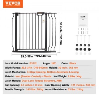 VEVOR Παιδική Πύλη 75-99εκ, 76εκ Ύψος, Αυτόματο Κλείσιμο, Μαύρη, με... VEVOR Παιδική Πύλη 75-99εκ, 76εκ Ύψος, Αυτόματο Κλείσιμο, Μαύρη, με...
