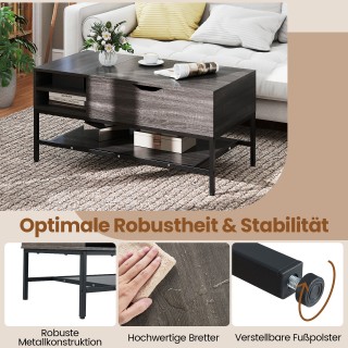 Costway Γκρι Ρυθμιζόμενο Τραπέζι Καφέ με Ανοιχτό Χώρο & Αποθηκευτικ...