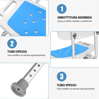 BAKAJI Ρυθμιζόμενη Καρέκλα Ντους με Πλάτη  Μέγιστο Βάρος 130 kg 020...