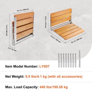 Πτυσσόμενο Δρύινο Κάθισμα Ντους VEVOR 16.1 x 13.4 Τοίχου 440 lbs S... Πτυσσόμενο Δρύινο Κάθισμα Ντους VEVOR 16.1 x 13.4 Τοίχου 440 lbs S...