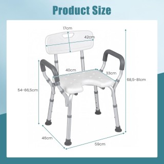 Costway Αλουμινένια καρέκλα ντους 6 θέσεων ρύθμισης ύψους με μπράτσ...